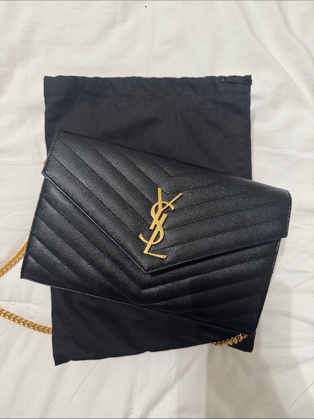 Saint Laurent Black Quilted Chevron YSL Chain Shoulder Bag with Gold Hardware - Picture 6 of 10